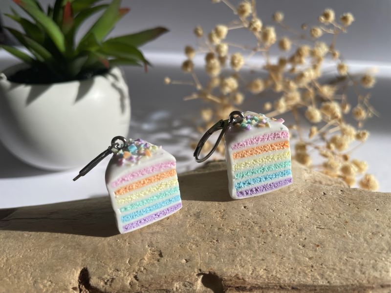 Boucles d’oreilles rainbow cake pastel